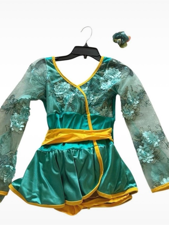 No beand Other - Girls Teal and Yellow Dance Costume with Floral Lace